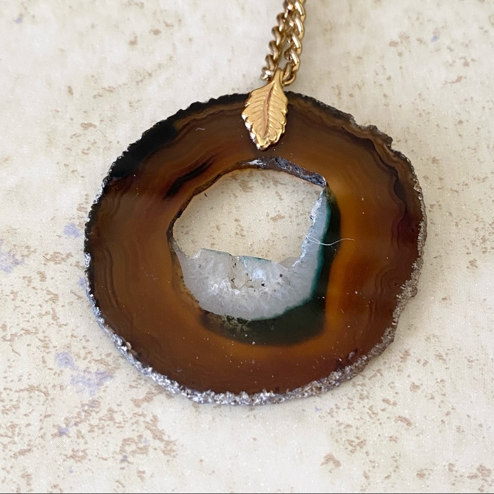 Druzy Brown Agate  Long Necklace - Picture 2 of 9
